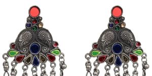 Lightweight Traditional Afghani Designer Multi Color Glass Meena Earrings for Women