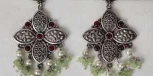 Multicoloured Kundan Oxidized Pearl Drop Women Earrings