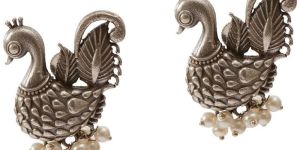 Regal Peacock Elegance Celestial Silver Earrings for Women