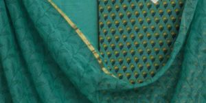 Green Block Printed Cotton Suit with Kota Doriya Dupatta