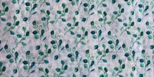 White Cotton Embroidered Fabric with Rama Leaf Print