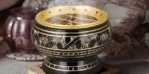 Brass Back Bowl with Carved Ornaments Incense Burner