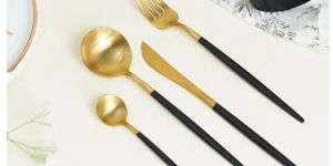 Luxury Stainless Steel Flatware Cutlery Set Black and Gold Finish