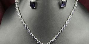 AMETHYST STONES SILVER PLATED NECKLACE AND EARRINGS SET
