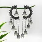ELEGANT SILVER OXIDIZED DANGLE AND DROP EARRINGS IN WHITE PEARLS