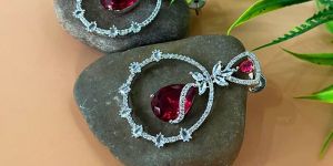 GARNET AND AD STONE SILVER PLATED EARRINGS