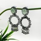 MINT GREEN ROSE DANGLE EARRINGS - OXIDIZED DESIGN