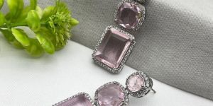 SILVER-PLATED DROP AND DANGLE EARRINGS WITH ROSE QUARTZ