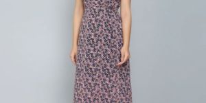 Black Floral Sleeveless Wrap Women Dress