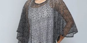Black Self Design Lace Poncho for Women