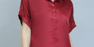Brown Satin Casual Women Shirt