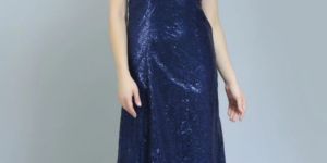 Navy Sequinned Partywear Gown for Women