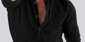 Mens Black Cotton Short Kurta Shirt