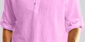 Mens Pink Cotton Short Kurta Shirt