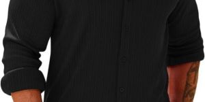 Mens Plain Cotton Black Slim Fit Shirt