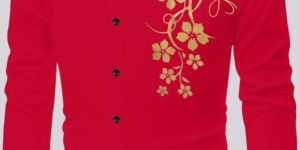 Mens Red Regular Fit Cotton Printed Shirt