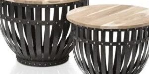 Square Oak and Steel Coffee Table