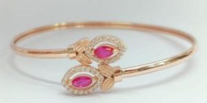 925 Silver Oval Shape Pink Stone Bangle Bracelet