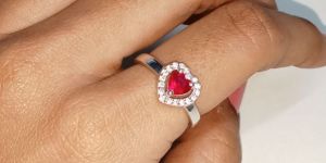 925 Silver Sweet Heart Pink Ring