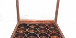 12 Round Partition Sheesham Wood Spice Box