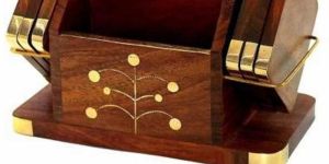 Stylish Sheesham Wood Desk Organizer Coaster Set