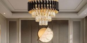 Modern k9 Crystal Chandeliers Black Gold 400 MM 4 - Tier K9 Cutting Crystal Chandelier/Jhumar for L