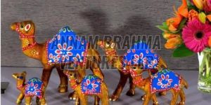 Wooden Camel Family Statue