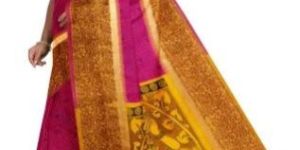 Ksr Handlooms Magenta and Yellow Gadwal Printed Saree