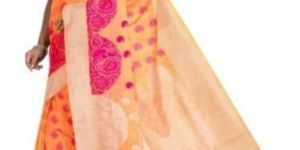 KSR Handlooms Peach Muga Allover Cotton Printed Saree