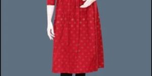 Ksr Handlooms Red Cotton Anarkali Kurti