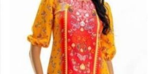 Ladies Solid Mustard Round Neck Top