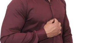 Men Plain Cotton Maroon Shirt