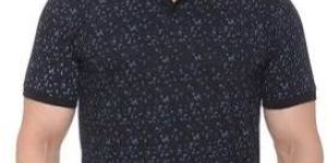 Men Printed Round Cotton Polo T Shirt