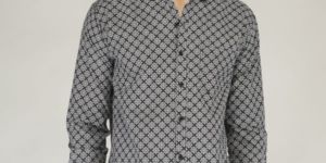 Men Woolen Blue Grey Printed Shirt