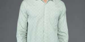 Men Woolen Light Green Printed Shirt