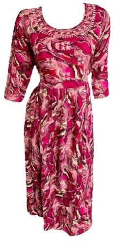 Pink Rayon Printed Party Wear a Line Kurti