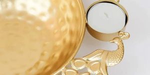 Golden Metal Peacock Urli Set