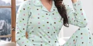 Ladies Full Length Printed Cotton Night Suit Set