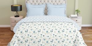 Blue Cotton Floral Print Quilt