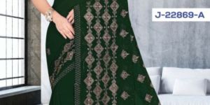 Ladies Party Wear Floral Print Dark Green Printed Saree