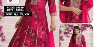 Ladies Pink Cotton Floral Printed Anarkali Suit Set