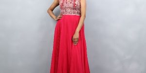 Hot Pink Sleeveless Anarkali Suit