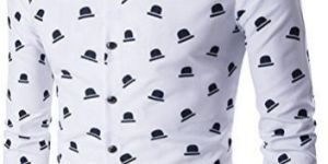 Mens White Cotton Printed Shirt