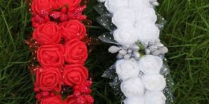 Artificial Small Rose Flower Hair Bow (Red and White)