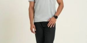 Mens Round Neck Light Grey Two Way Polyester T-Shirt