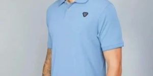 Mens Sky Blue Polyester Polo T-Shirt
