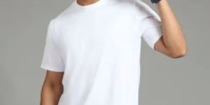 Mens White Round Neck Cotton T-Shirt