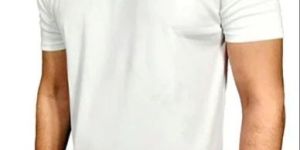 Mens White Round Neck Sarina Plain Polyester T-Shirt