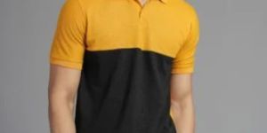 Mens Yellow and Black Cotton Polo T-Shirt