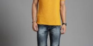 Mens Yellow Cotton Polo T-Shirt
